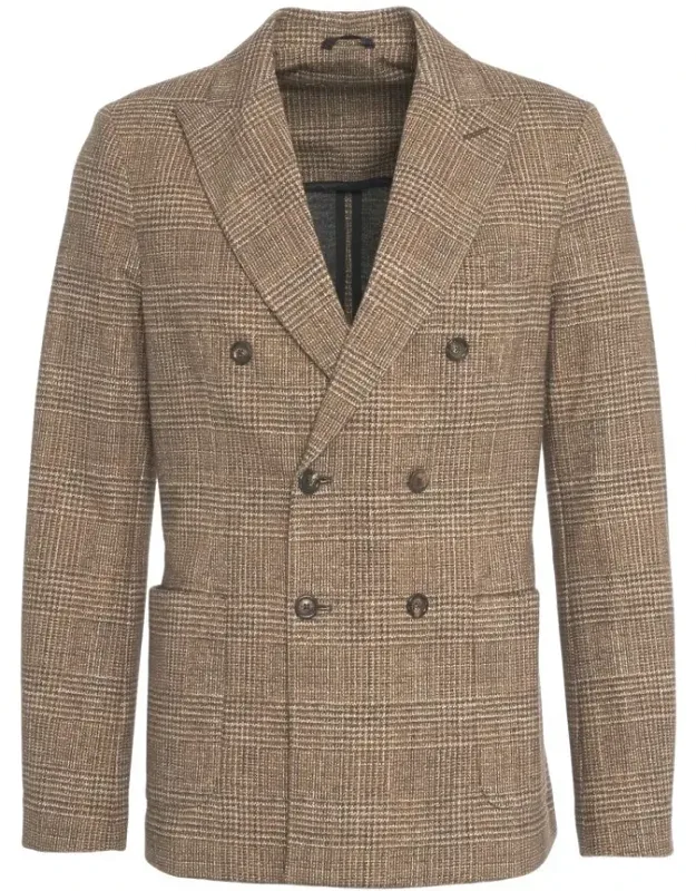 Textured Glencheck Double-breasted Blazer