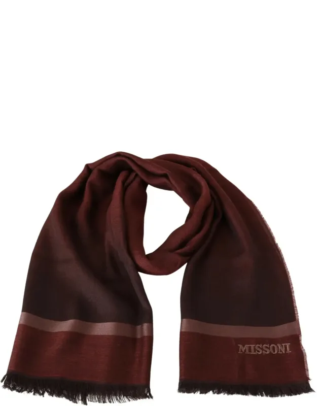 Striped Wool Blend Wrap Fringes Scarf