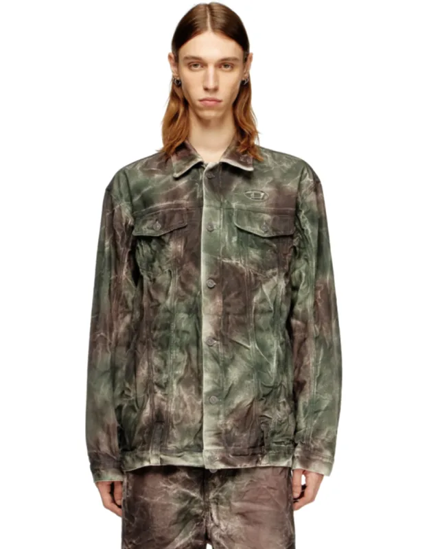 Trucker Jacket In Crinkled Camo Canvas