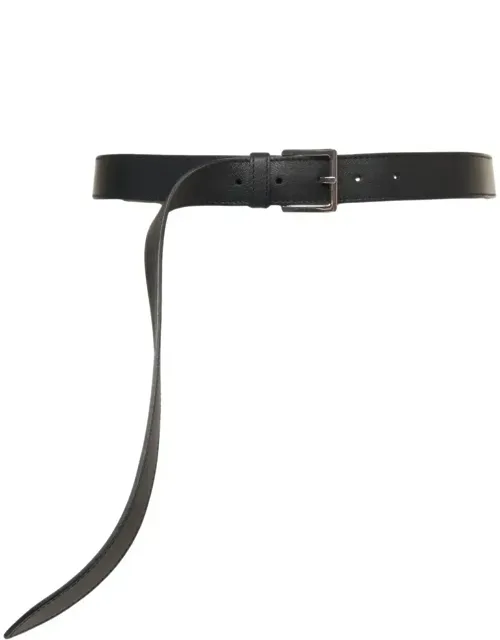 Elegant Leather Belt With Classic Rectangular Buckle