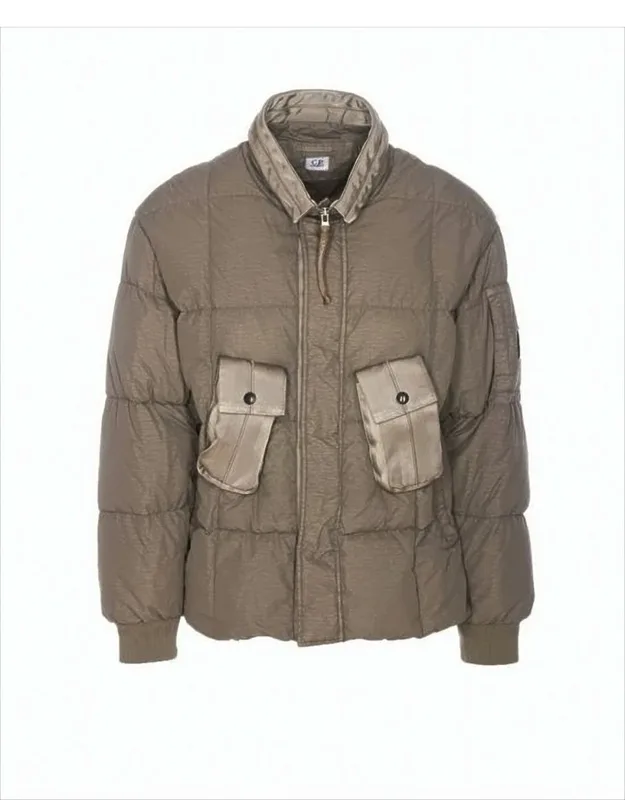 Quilted Padded Jacket With Stand Collar And Logo Patch