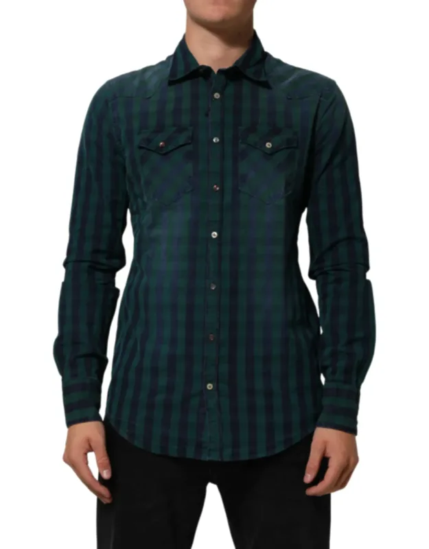 Checkered Cotton Button Down Long Sleeve Shirt