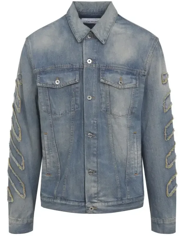 Frayed Diagonal Stripe Denim Jacket