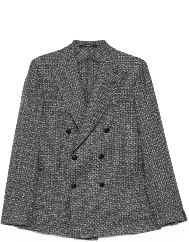 Textured Double-breasted Wool Blend Blazer