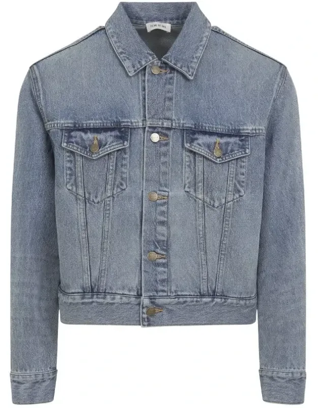Denim Jacket With Button-up Front And Vintage Finish