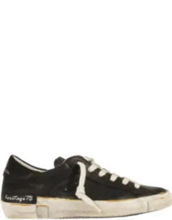Low-top Distressed Goat Leather Sneakers