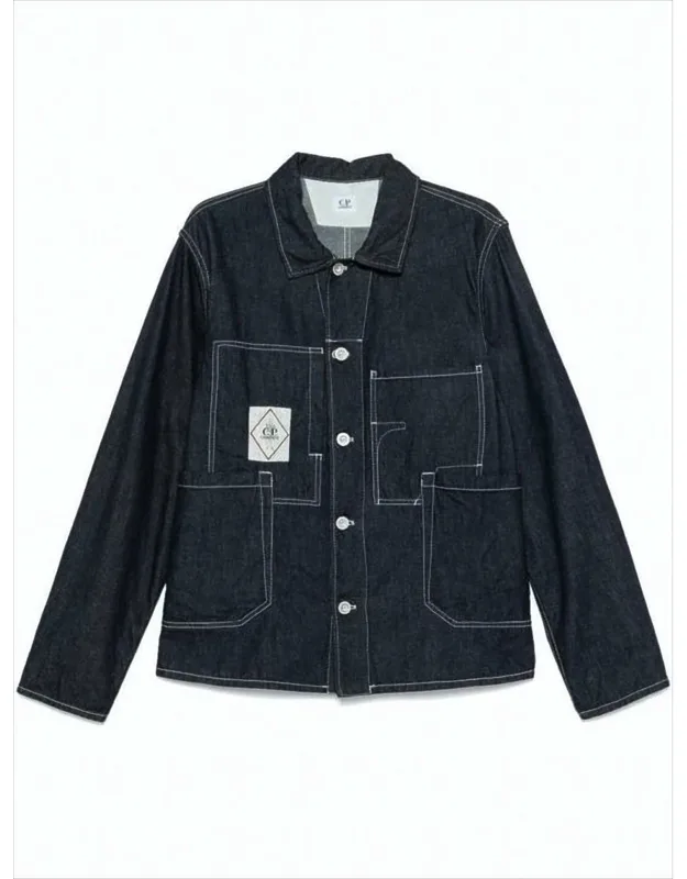 Denim Jacket With Structured Collar And Logo Patch