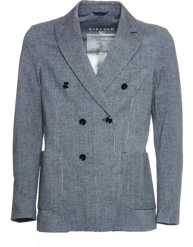 Double-breasted Micro-check Blazer With Classic Patch Pockets