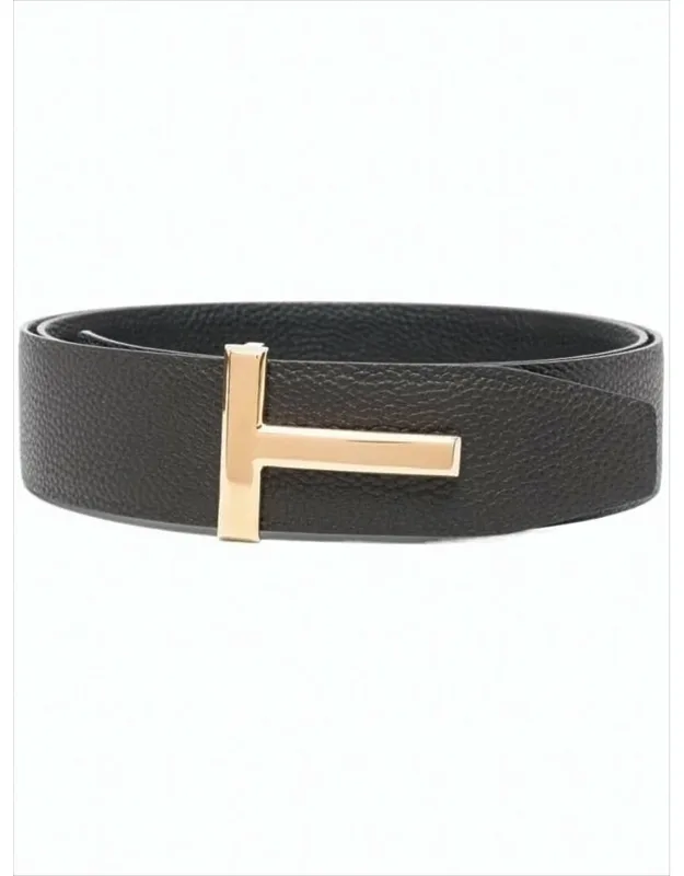 Textured Calf Leather Belt With T-shaped Buckle