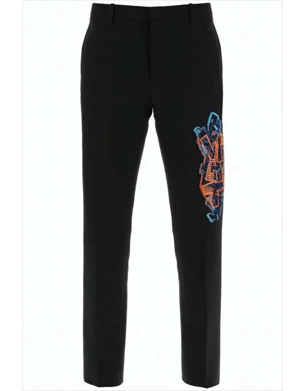 Tailored Suit Pants With Vibrant Embroidery Detail