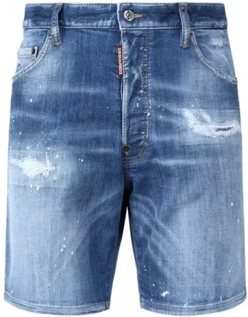 Distressed Denim Shorts With Five-pocket Design