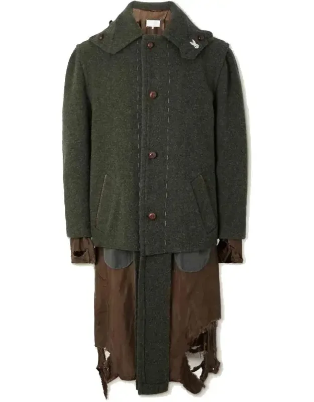 Destroyed-look Coat With Concealed Button Closure And Functional Hand Pockets