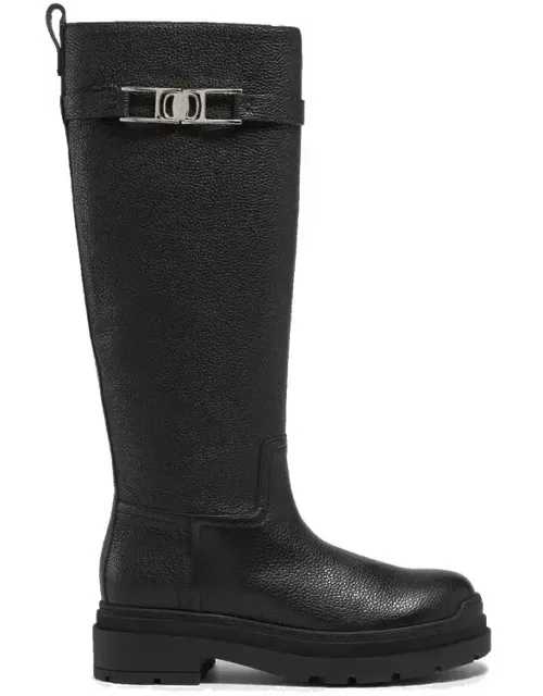 Textured Leather Ankle Boots With Side Zip Closure And Silver-tone Hardware