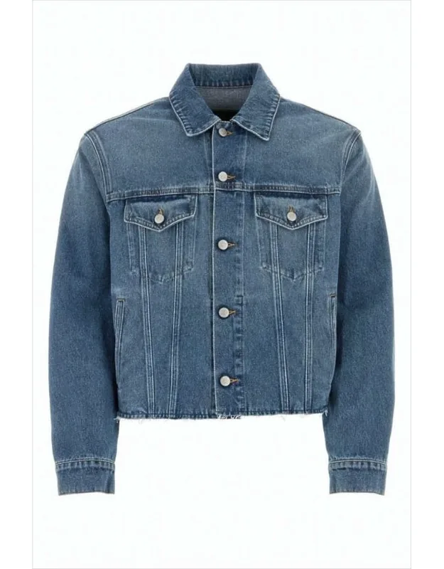 Cropped Denim Jacket With Classic Collar And Flap Pockets