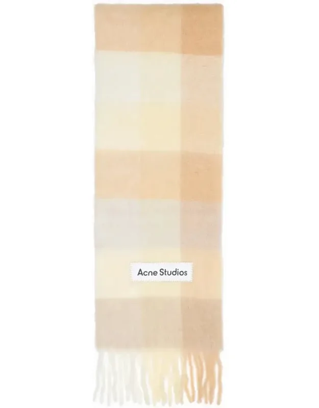 Checkered Fringed Alpaca Blend Scarf