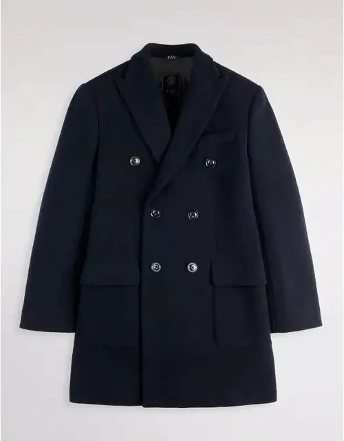 Coat With Peak Lapels And Leather Undercollar