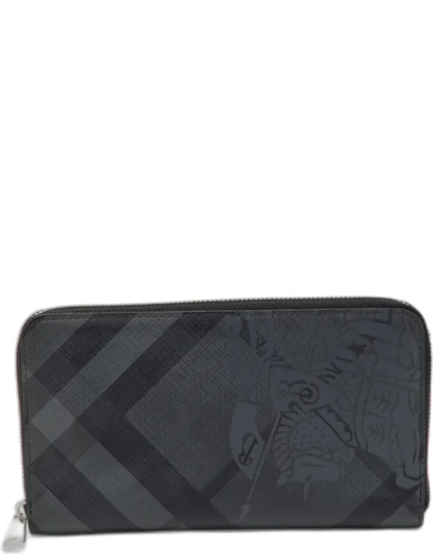 Coated Canvas Check Logo Print Zip Around Wallet