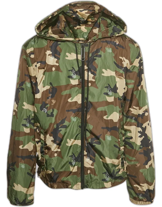 Camouflage Logo Print Nylon Hooded Windbreaker