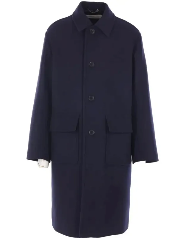 Coat With Pointed Collar And Button Closure