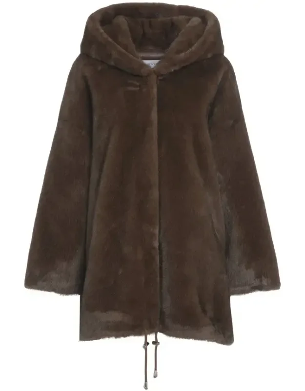 Faux Fur Coat With Integrated Hood