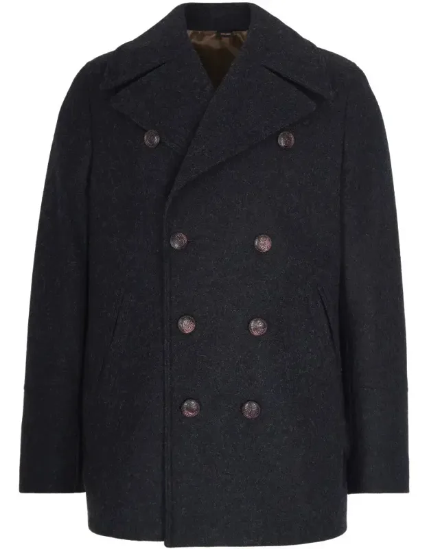 Double-breasted Wool Blend Coat With Large Notch Lapel