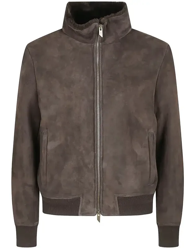Sheep Skin Jacket With High Collar And Zipper Closure