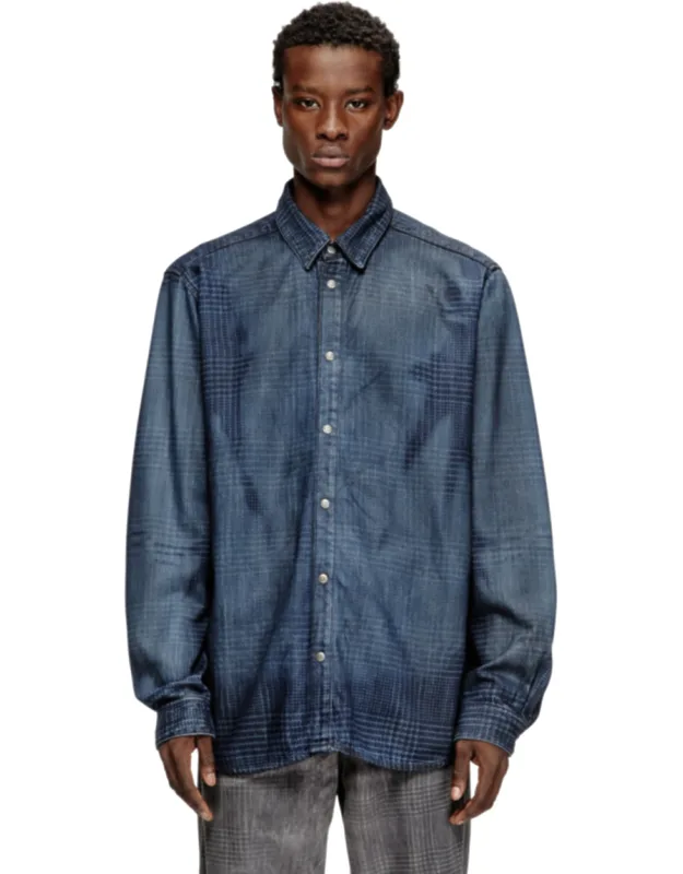 Shirt In Fluid Prince Of Wales Denim