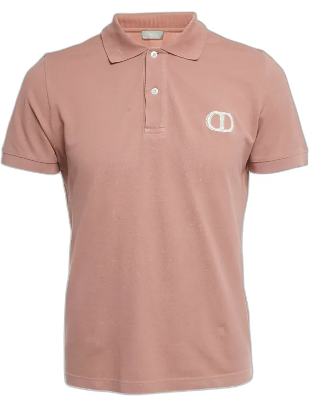 Dusty Pink Cd Embroidered Cotton Polo T-shirt