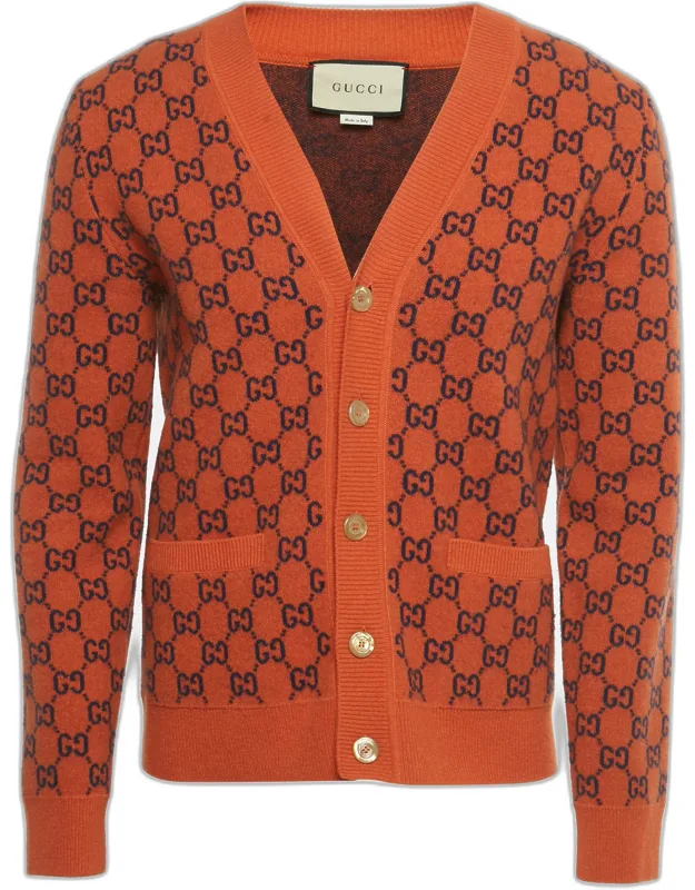 Orange Gg Jacquard Wool Cardigan