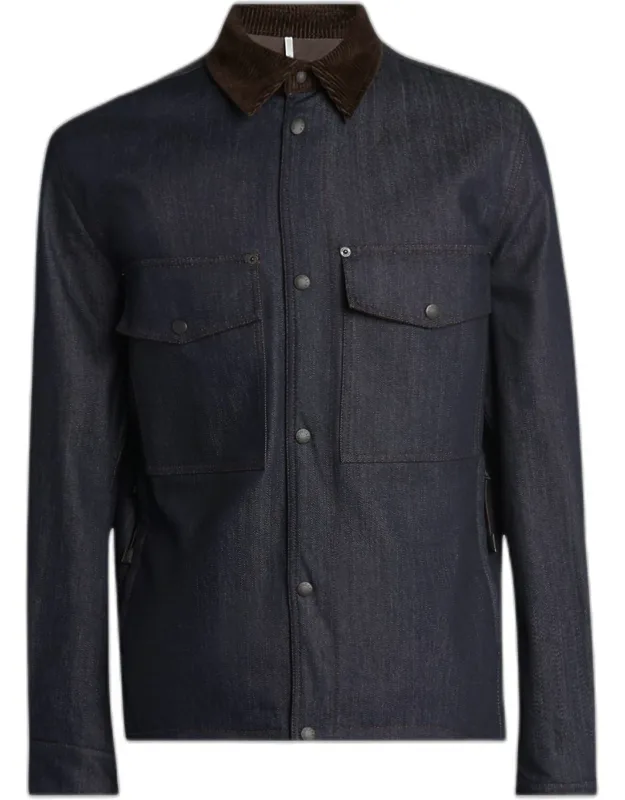 Corduroy-collar Denim Shirt Jacket