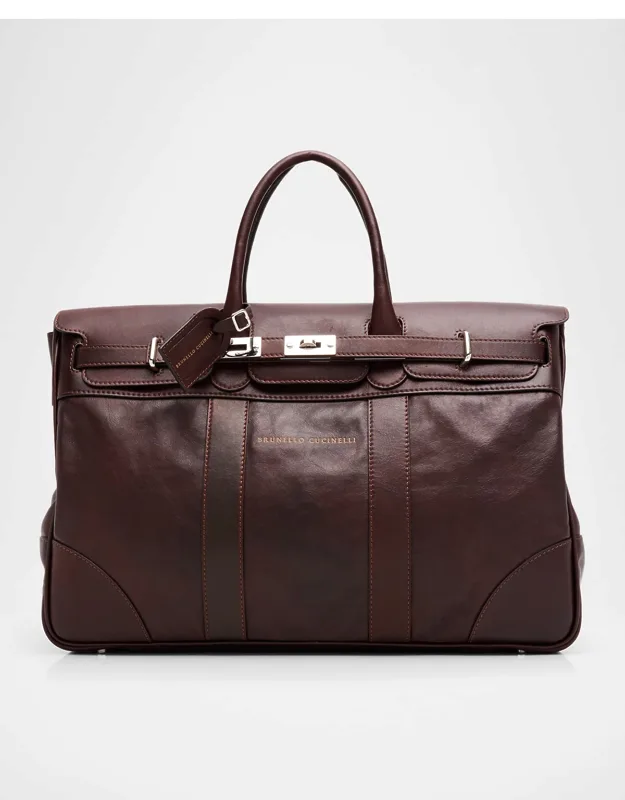 Country Leather Clasp-front Duffel Bag