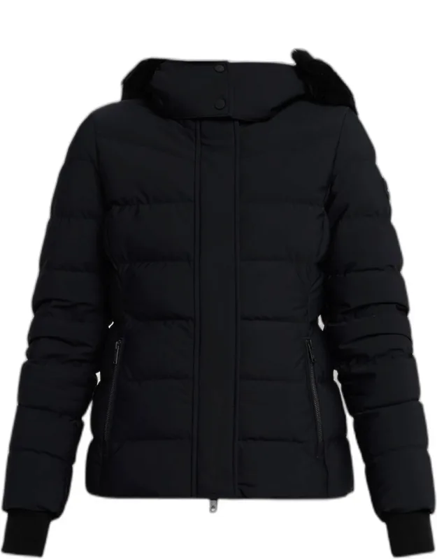 Hooded Down Jacket With Shearling Trim