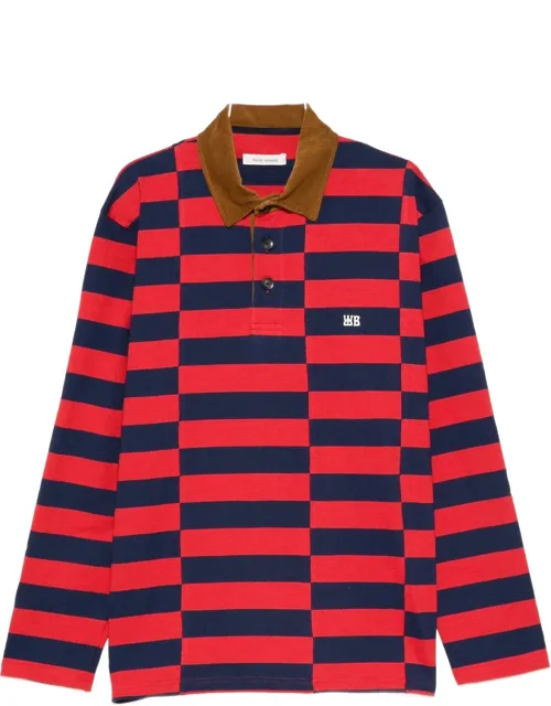 Striped Corduroy-collar Polo Shirt