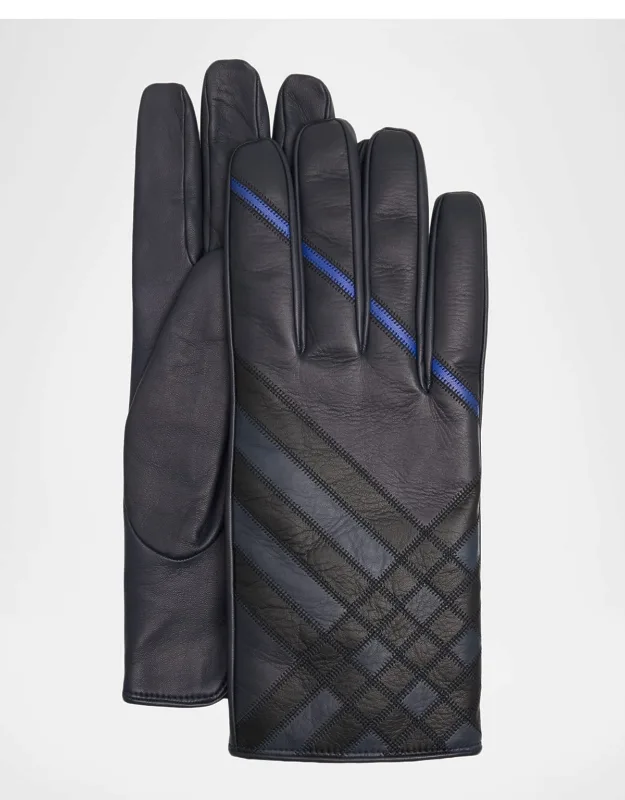 Intarsia Check Leather Gloves