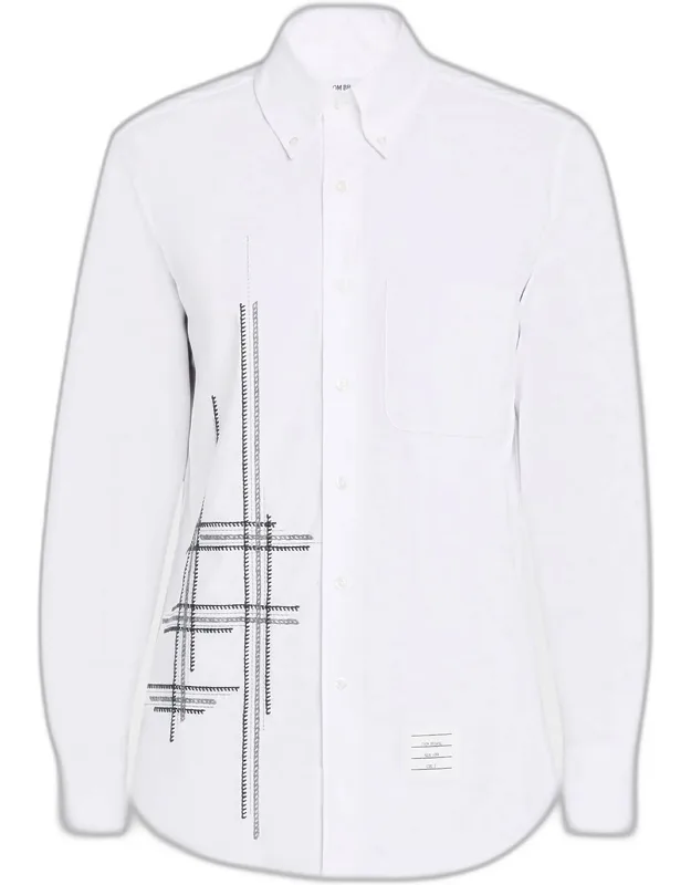 Embroidered Plaid Button-collar Sport Shirt