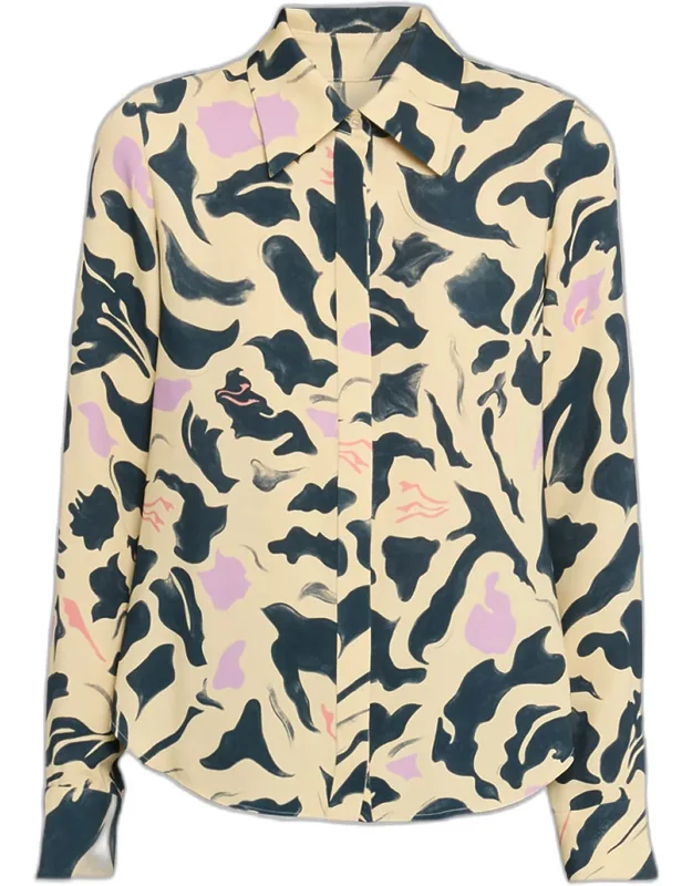 Cullen Abstract Floral Silk Button-down Top