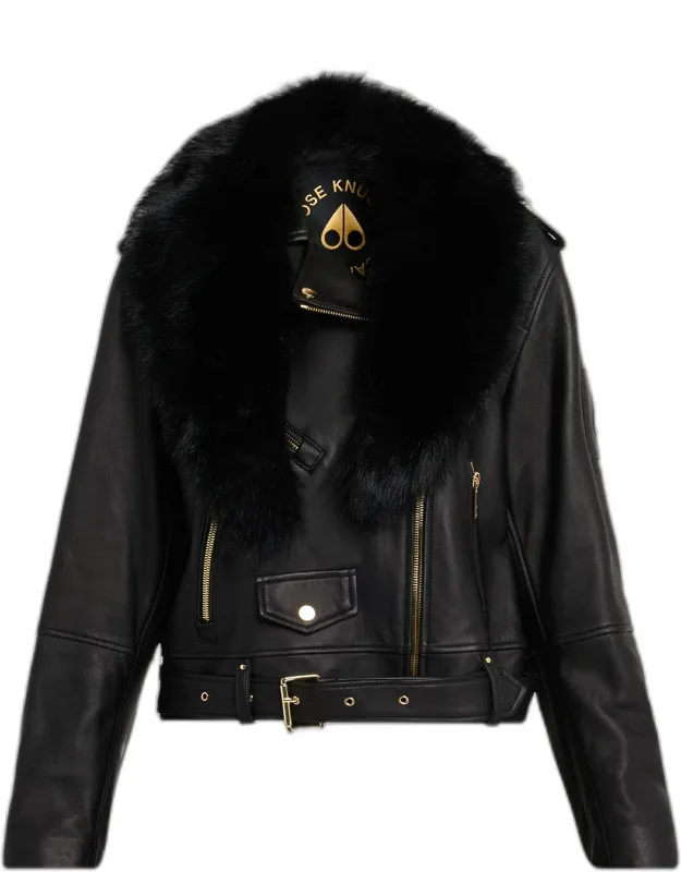 Sloan Leather Biker Jacket With Shearling Collar
