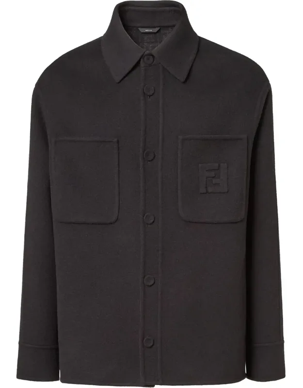 Wool Coat With Ff Embossed Detail