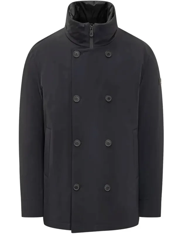 Double-breasted Coat In Technical Fabric