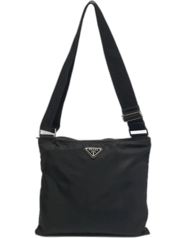 Nylon Logo Zip Flat Messenger Bag