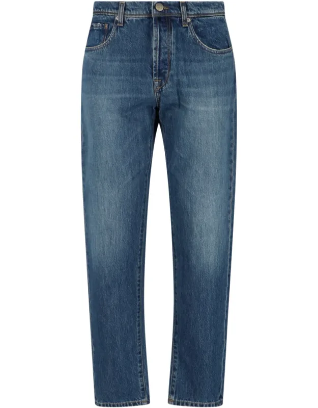 Straight Jeans In Cotton Denim And Distressed Wash