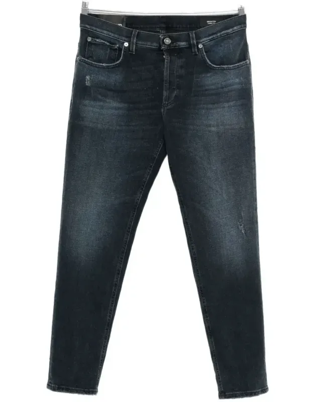 Distressed Denim Jeans With Tapered Leg