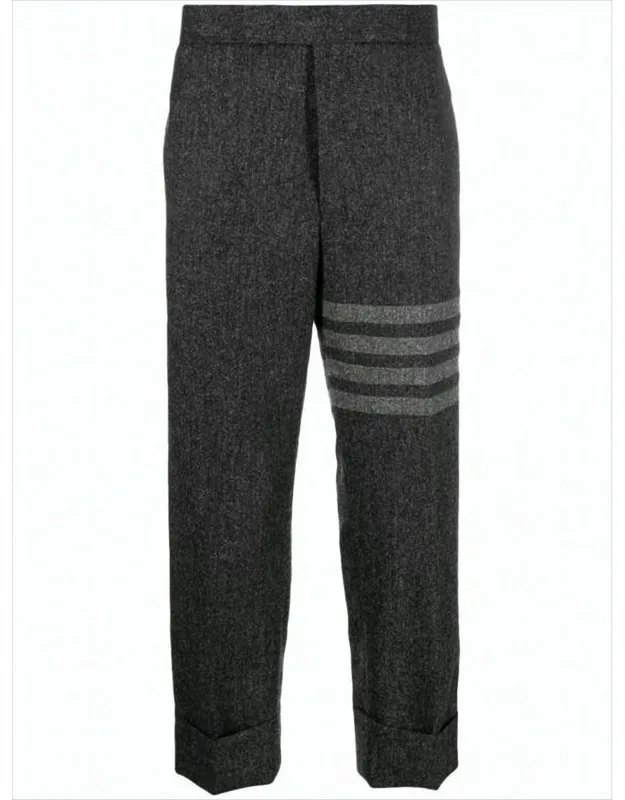 Tailored Wool Suit Pants With Cuffed Hem And Signature Stripes