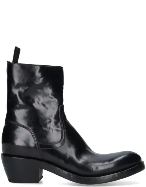 Calf Leather Ankle Boots With Side Zip Closure And Raised Stitching