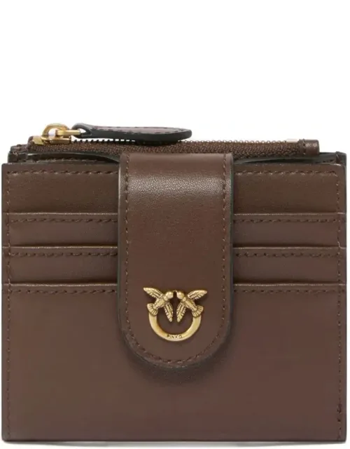 Compact Calf Leather Wallet With Gold-tone Emblem