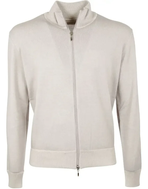 Zip-through Sweater With Ribbed Stand Collar