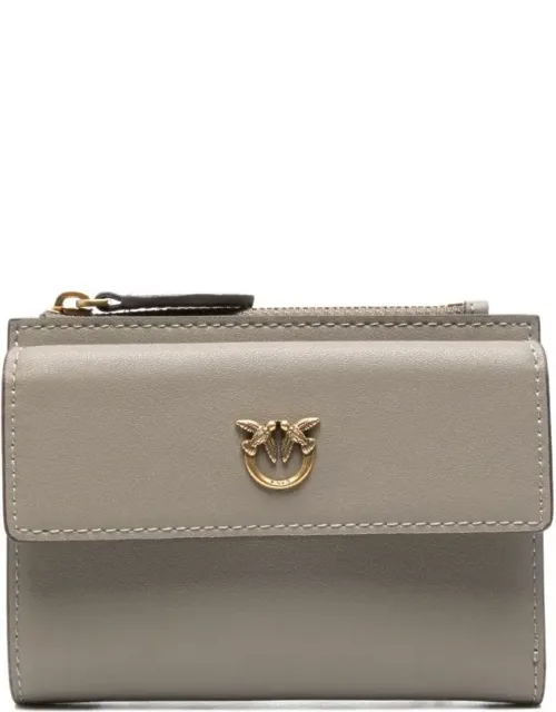 Beige Leather Wallet With Flap Closure