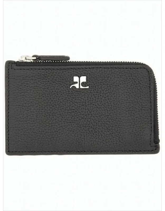 Textured Leather Card Wallet With Zip Closure