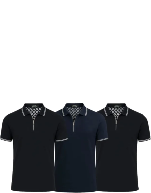 Modern Fit Polo Shirt With Zip Placket - 3 Pack