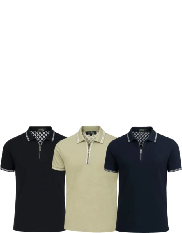 Modern Fit Polo Shirt With Zip Placket - 3 Pack